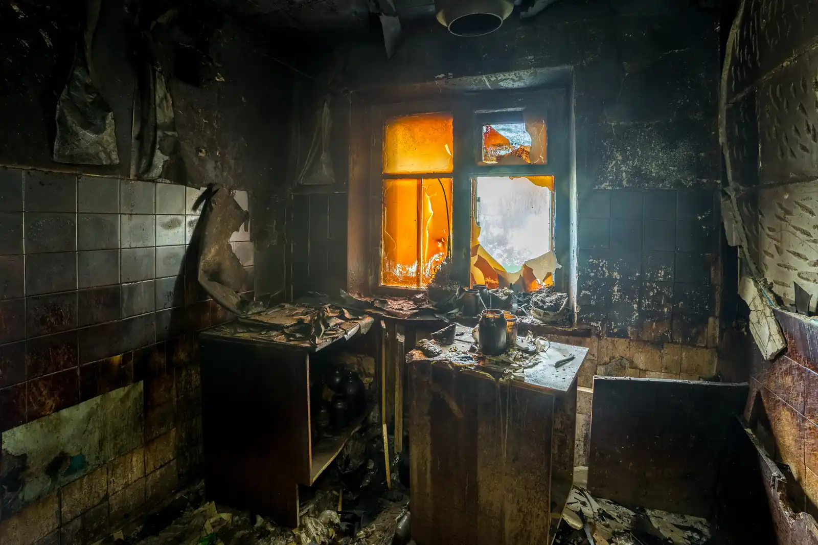 Fire damage restoration crew responding to a house fire in Hurst, TX near 76053